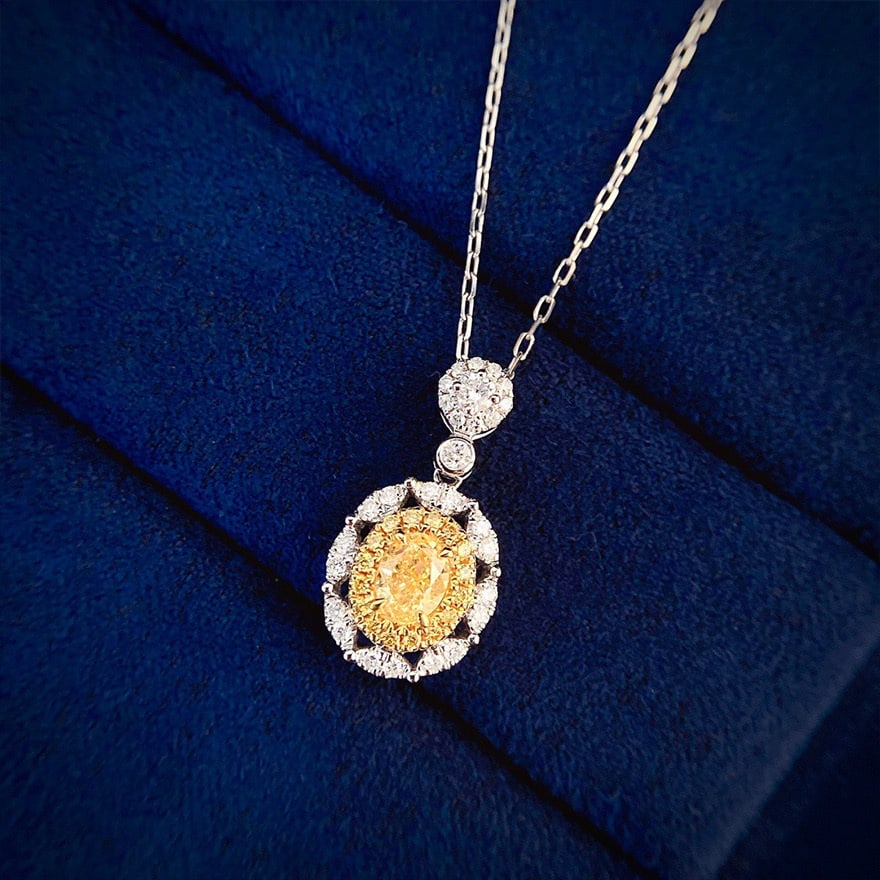 14k Gold 0.50 Ctw Natural Yellow Diamond & Diamond Pendant( Without Chain ) - 3