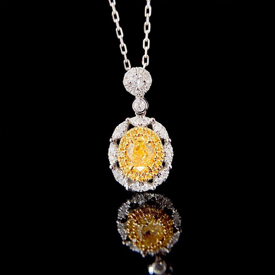 14k Gold 0.50 Ctw Natural Yellow Diamond & Diamond Pendant( Without Chain ) - 4