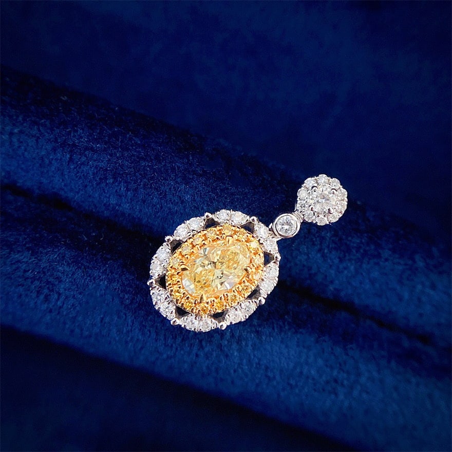 14k Gold 0.50 Ctw Natural Yellow Diamond & Diamond Pendant( Without Chain ) - 5