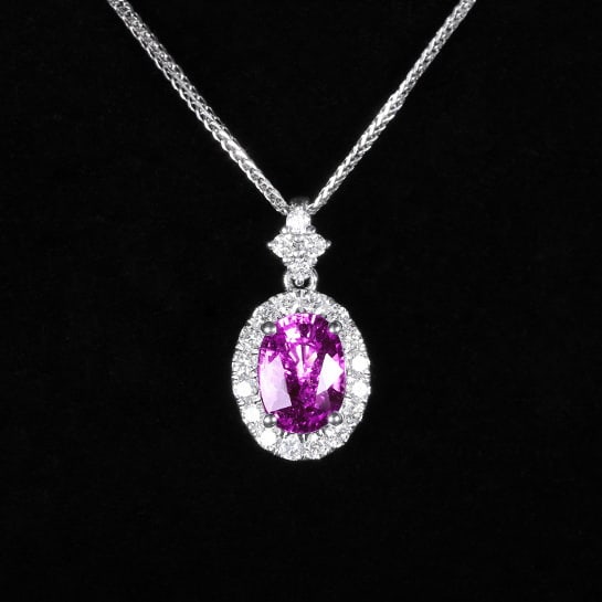 14k Gold 1.26 Ctw Natural Sapphire & Diamond Pendant( Without Chain ): Ref:230972037 // gold content:14k gold // main gemstone:sapphire // shape:oval // carat weight:1. 02ct // color:purple // treatment:natural // // adjacent gemstone 2 : diamond // number of stones:20
