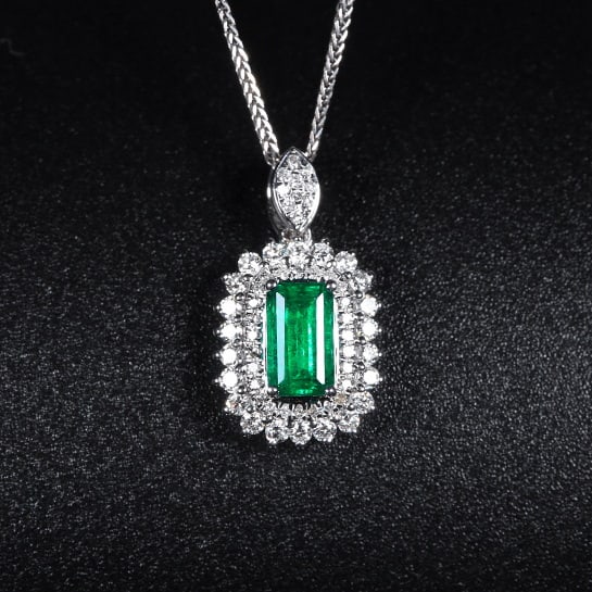 14k Gold 1.02 Ctw Vivid Green Natural Emerald & Diamond Pendant( Without Chain ): Ref:230972029 // gold content:14k gold // main gemstone:emerald // shape:octagonal // carat weight:0. 65ct // color:vivid green // treatment:natural // // adjacent gemstone 2 : diamond // number of