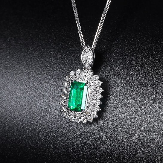 14k Gold 1.02 Ctw Vivid Green Natural Emerald & Diamond Pendant( Without Chain ) - 3