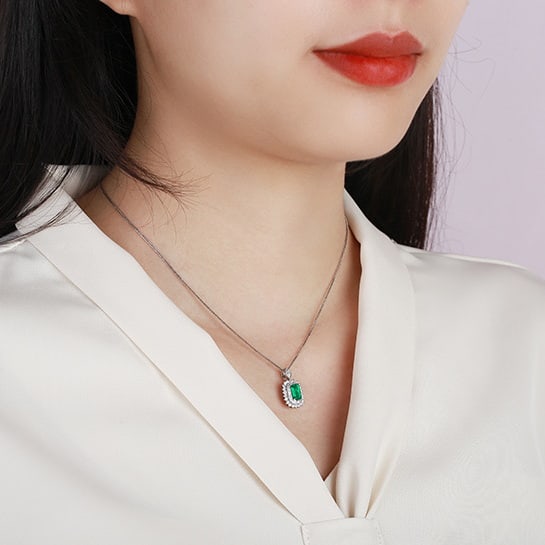 14k Gold 1.02 Ctw Vivid Green Natural Emerald & Diamond Pendant( Without Chain ) - 6
