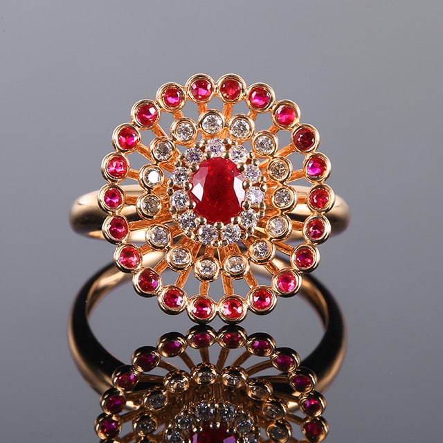 14k Gold 1.05 Ctw Natural Ruby & Diamond Ring: Ref:230972039 // gold content:14k gold // ring size:7. 25us // // main gemstone:ruby // shape:multiply // carat weight:0. 8ct // color:red // treatment:natural // // adjacent gemstone 2 : diamond //