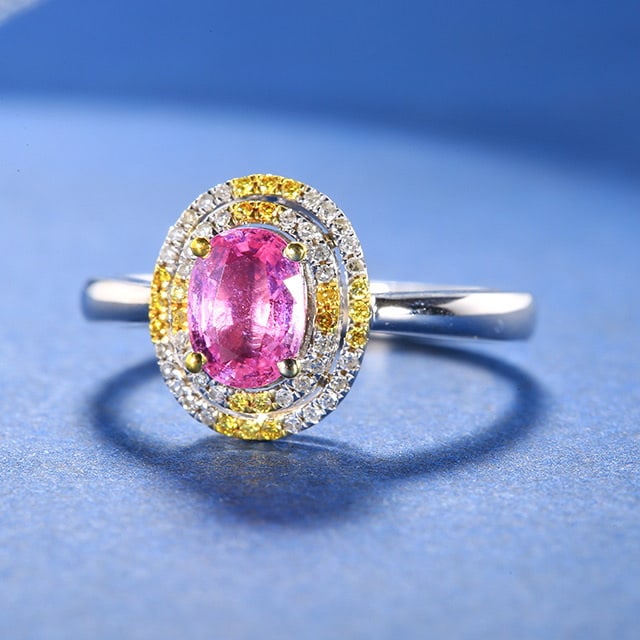 14k Gold 1.25 Ctw Natural Padparadscha Sapphire & Diamond Ring - 3