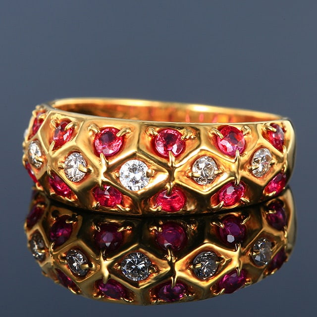 14k Gold 1.25 Ctw Natural Ruby & Diamond Ring: Ref:230972053 // gold content:14k gold // ring size:7. 25us // // main gemstone:ruby // shape:round // carat weight:1. 01ct // color:red // treatment:natural // cut grade:g // // adjacent gemstone 2 :