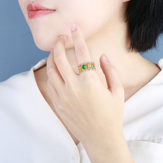 14k Gold 1.33 Ctw Vivid Green Natural Emerald & Diamond Ring - 7