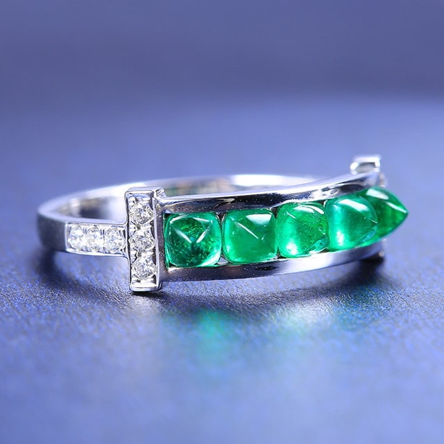 14k Gold 1.20 Ctw Vivid Green Natural Emerald & Diamond Ring - 3