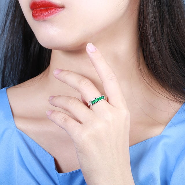 14k Gold 1.20 Ctw Vivid Green Natural Emerald & Diamond Ring - 6