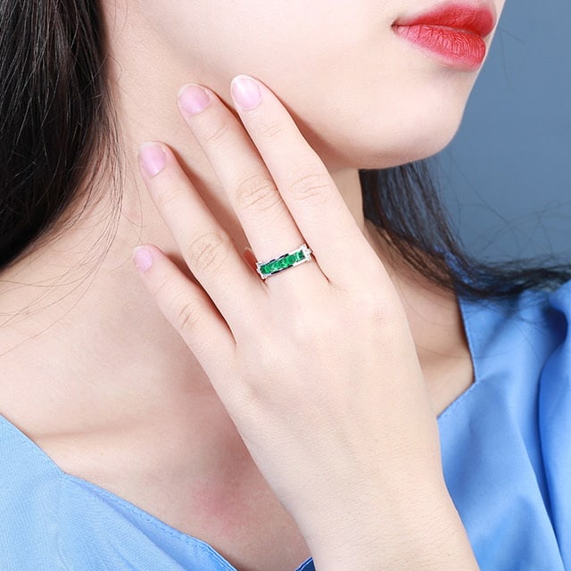 14k Gold 1.20 Ctw Vivid Green Natural Emerald & Diamond Ring - 7