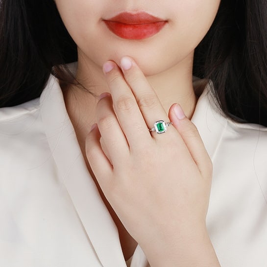 14k Gold 1.08 Ctw Vivid Green Natural Emerald & Diamond Ring - 5