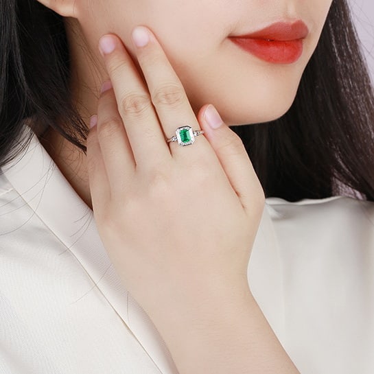14k Gold 1.08 Ctw Vivid Green Natural Emerald & Diamond Ring - 6