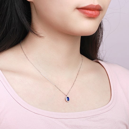 14k Gold 1.18 Ctw Natural Sapphire & Diamond Necklace - 6
