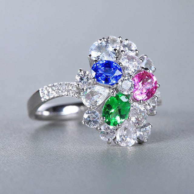 14k Gold 1.11 Ctw Natural Sapphire & Tsavorite Ring: Ref:230972088 // gold content:14k gold // ring size:7. 25us // // main gemstone:sapphire // shape:oval // carat weight:0. 81ct // color:color // treatment:natural // // adjacent gemstone 2 :
