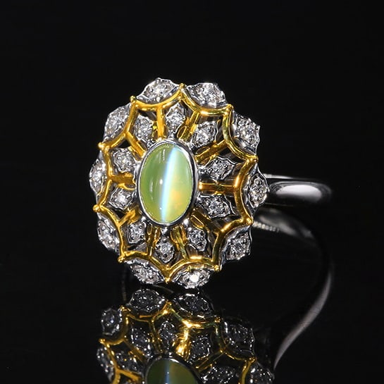 14k Gold 1.06 Ctw Natural Cat's?Eye & Diamond Ring - 3