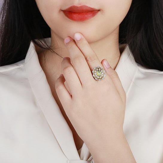 14k Gold 1.06 Ctw Natural Cat's?Eye & Diamond Ring - 5