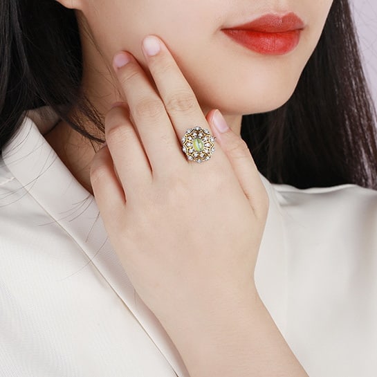 14k Gold 1.06 Ctw Natural Cat's?Eye & Diamond Ring - 6