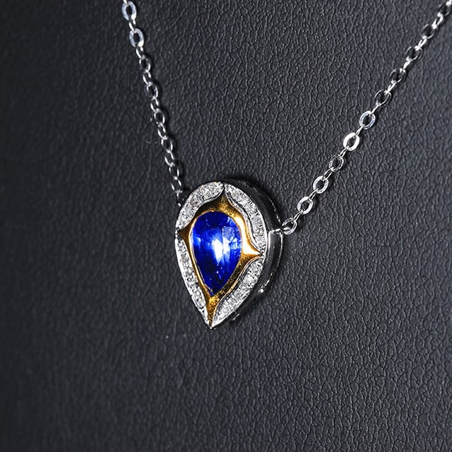 14k Gold 0.95 Ctw Vivid Blue Natural Sapphire & Diamond Necklace - 2