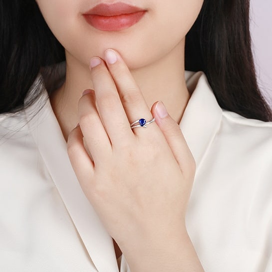 14k Gold 0.74 Ctw Natural Sapphire & Diamond Ring - 5