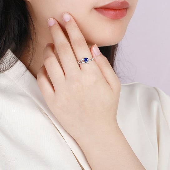 14k Gold 0.74 Ctw Natural Sapphire & Diamond Ring - 6