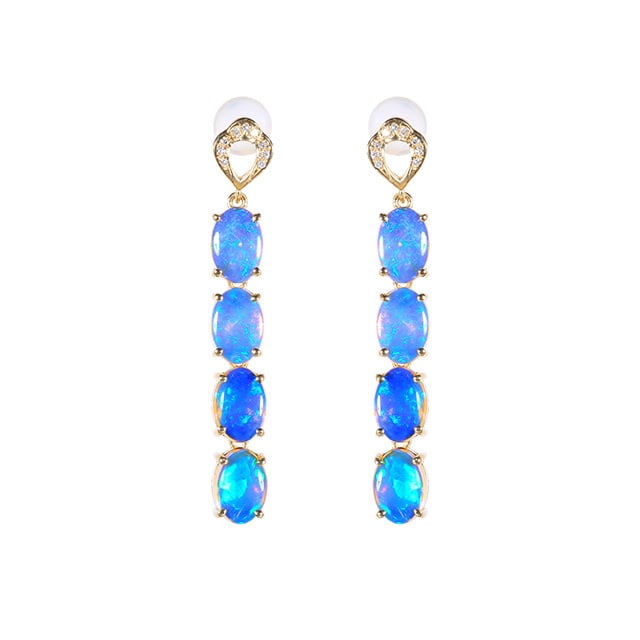 14k Gold 3.41 Ctw Natural Opal & Diamond Earrings - 5