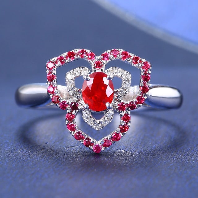14k Gold 0.38 Ctw Natural Ruby & Diamond Ring: Ref:230972073 // gold content:14k gold // ring size:7. 25us // // main gemstone:ruby // shape:multiply // carat weight:0. 34ct // color:red // treatment:natural // // adjacent gemstone 2 : diamond // 