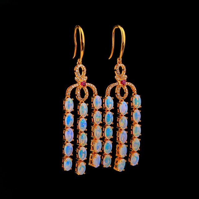 14k Gold 4.40 Ctw Natural Opal & Diamond Earrings - 3