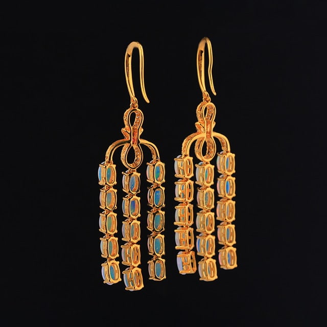 14k Gold 4.40 Ctw Natural Opal & Diamond Earrings - 4