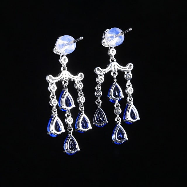 14k Gold 4.47 Ctw Natural Sapphire & Diamond Earrings - 4