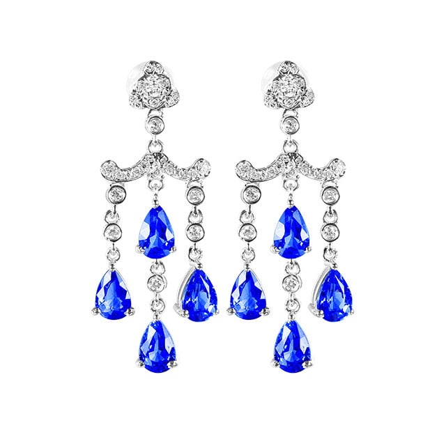 14k Gold 4.47 Ctw Natural Sapphire & Diamond Earrings - 5