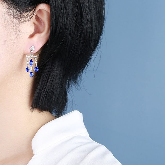 14k Gold 4.47 Ctw Natural Sapphire & Diamond Earrings - 6
