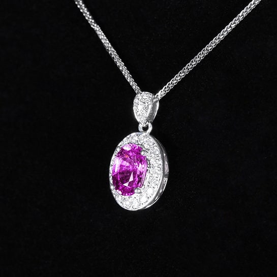 14k Gold 1.36 Ctw Natural Sapphire & Diamond Pendant( Without Chain ): Ref:230972124 // gold content:14k gold // main gemstone:sapphire // shape:oval // carat weight:1. 15ct // color:purple // treatment:natural // // adjacent gemstone 2 : diamond // number of stones:30
