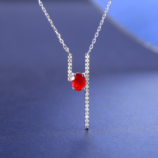 14k Gold 0.44 Ctw Natural Ruby & Diamond Necklace: Ref:230972074 // gold content:14k gold // main gemstone:ruby // shape:oval // carat weight:0. 36ct // color:red // treatment:natural // // adjacent gemstone 2 : diamond // number of stones:26 //