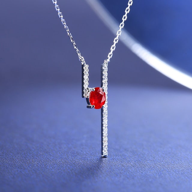 14k Gold 0.44 Ctw Natural Ruby & Diamond Necklace - 3