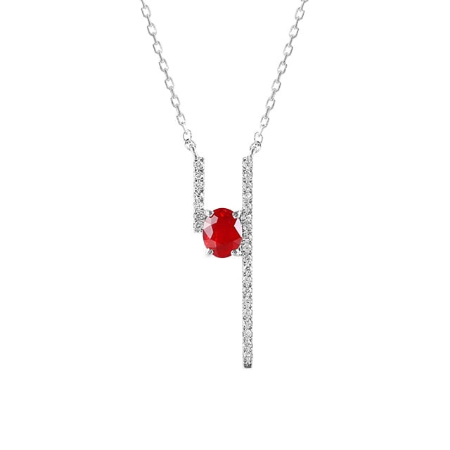 14k Gold 0.44 Ctw Natural Ruby & Diamond Necklace - 5