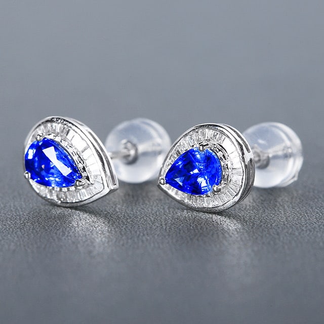 14k Gold 1.64 Ctw Natural Sapphire & Diamond Earrings: Ref:230972108 // gold content:14k gold // main gemstone:sapphire // shape:pear // carat weight:1. 25ct // color:cornflower blue // treatment:natural // // adjacent gemstone 2 : diamond // number of