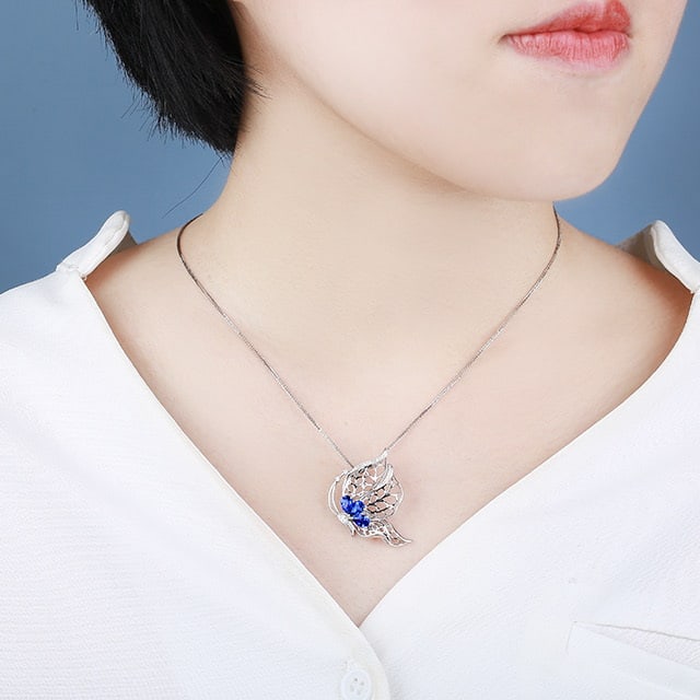 14k Gold 1.54 Ctw Vivid Blue Natural Sapphire & Diamond & Butterfly Pendant( Without Chain ) - 7