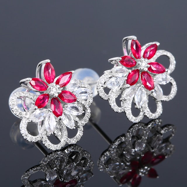 14k Gold 1.24 Ctw Natural Ruby & Diamond Earrings - 3