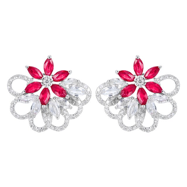 14k Gold 1.24 Ctw Natural Ruby & Diamond Earrings - 5