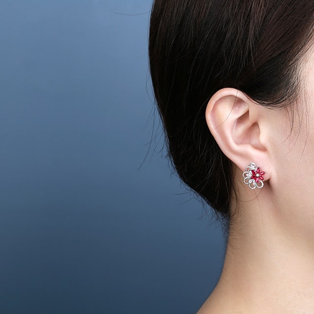 14k Gold 1.24 Ctw Natural Ruby & Diamond Earrings - 6