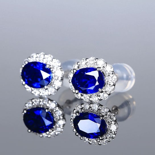 14k Gold 2.32 Ctw Natural Sapphire & Diamond Earrings - 2