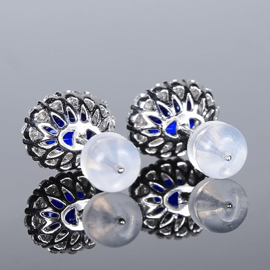 14k Gold 2.32 Ctw Natural Sapphire & Diamond Earrings - 4