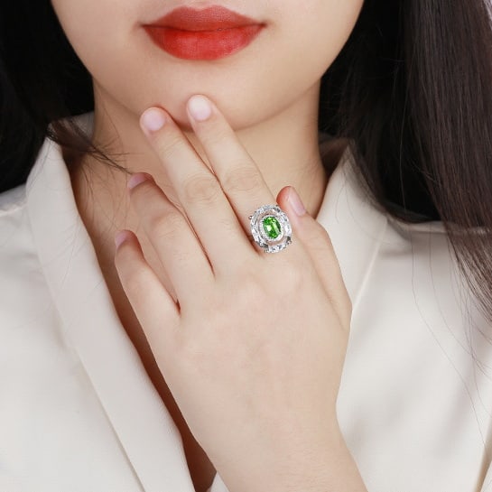 14k Gold 1.66 Ctw Natural Tsavorite & Diamond Ring - 5