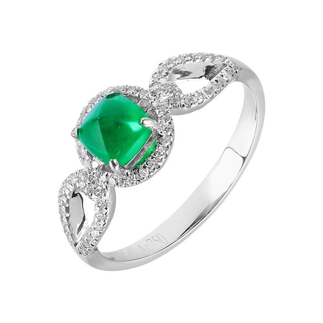 14k Gold 0.98 Ctw Vivid Green Natural Emerald & Diamond Ring - 5