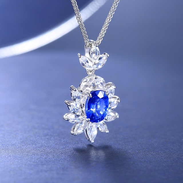 14k Gold 2.40 Ctw Natural Sapphire & Sapphire Pendant( Without Chain ) - 2