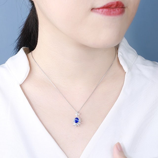 14k Gold 2.40 Ctw Natural Sapphire & Sapphire Pendant( Without Chain ) - 6