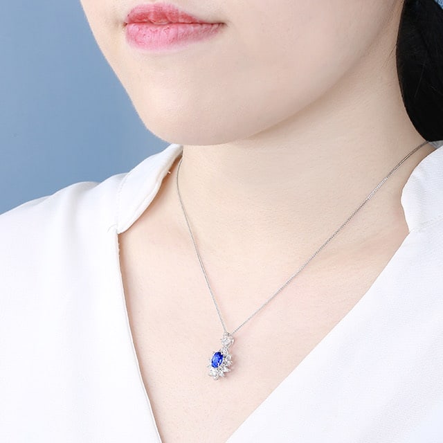 14k Gold 2.40 Ctw Natural Sapphire & Sapphire Pendant( Without Chain ) - 7