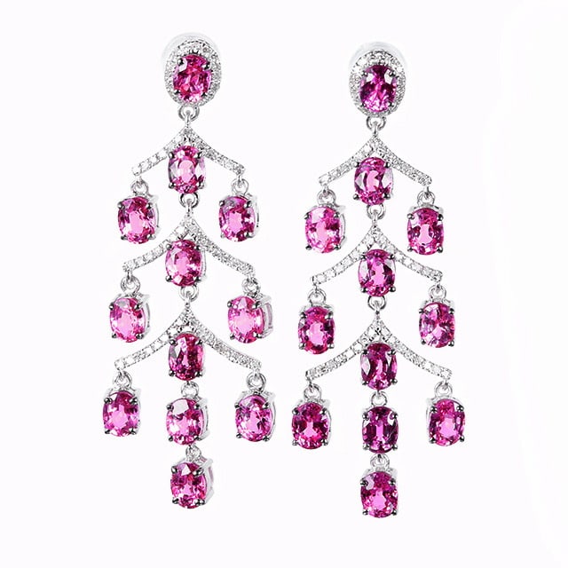 14k Gold 7.56 Ctw Natural Padparadscha Sapphire & Diamond Earrings - 5