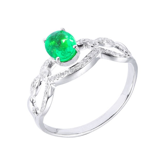 14k Gold 0.70 Ctw Vivid Green Natural Emerald & Diamond Ring - 5