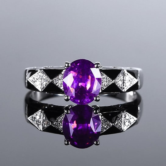 14k Gold 1.26 Ctw Natural Sapphire & Diamond Ring: Ref:230972134 // gold content:14k gold // ring size:7. 25us // // main gemstone:sapphire // shape:oval // carat weight:1. 13ct // color:purple // treatment:natural // // adjacent gemstone 2 : diamond